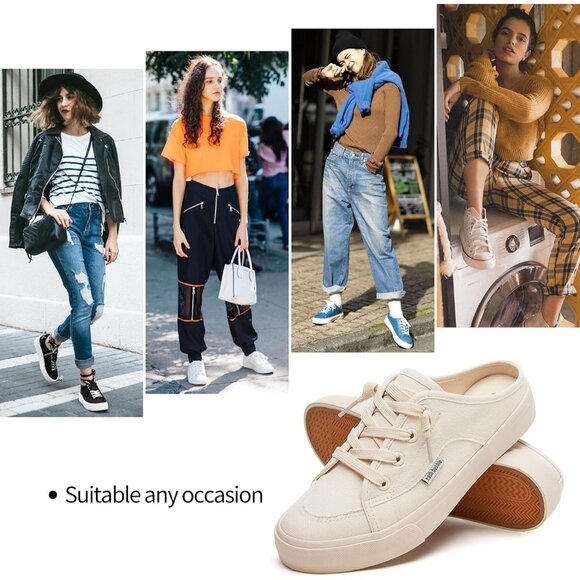 Women's Beige Comfortable Backless Close Toed Mules Sandals Sneakers Shoes - Picture 5 of 8